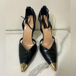 Pretty Little Thing Womens Slim Heels Court Shoes Black Crocodile Embossed